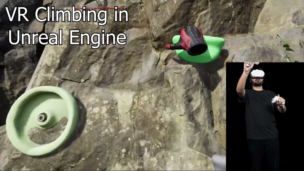 User utilizing two-handed VR Climbing app
